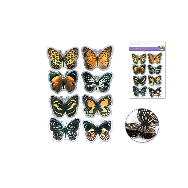 Handmade Stickers: 12cmx17cm 3D Pop-Ups Foil Butterflies 8pc - Monarch