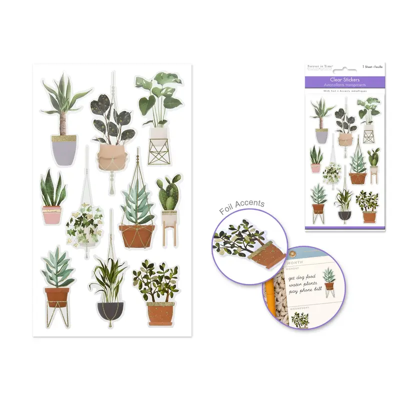 Paper Craft Stickers: 3.9"x6.9" Clear Glitter/Foil - Planters