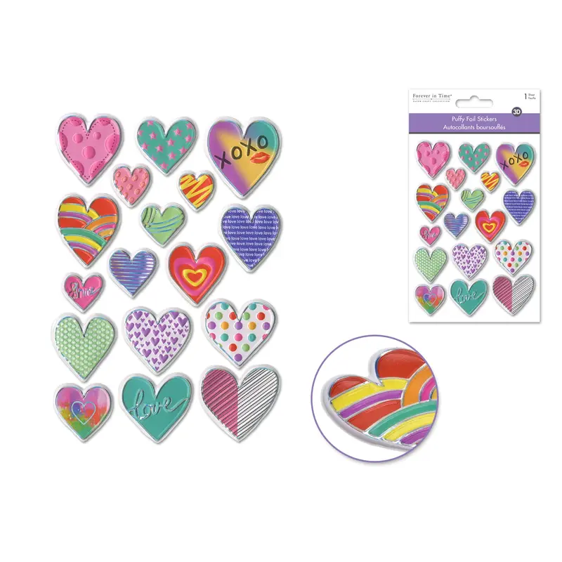 Paper Craft Stickers: 4.3"x6.1" Foil Puffy - Love Hearts
