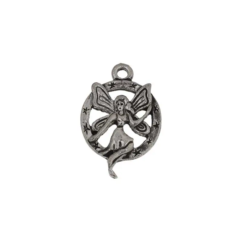 PENDANT-FAIRY IN CIRCLE 15mm ANTIQUE SILVER LF/NF