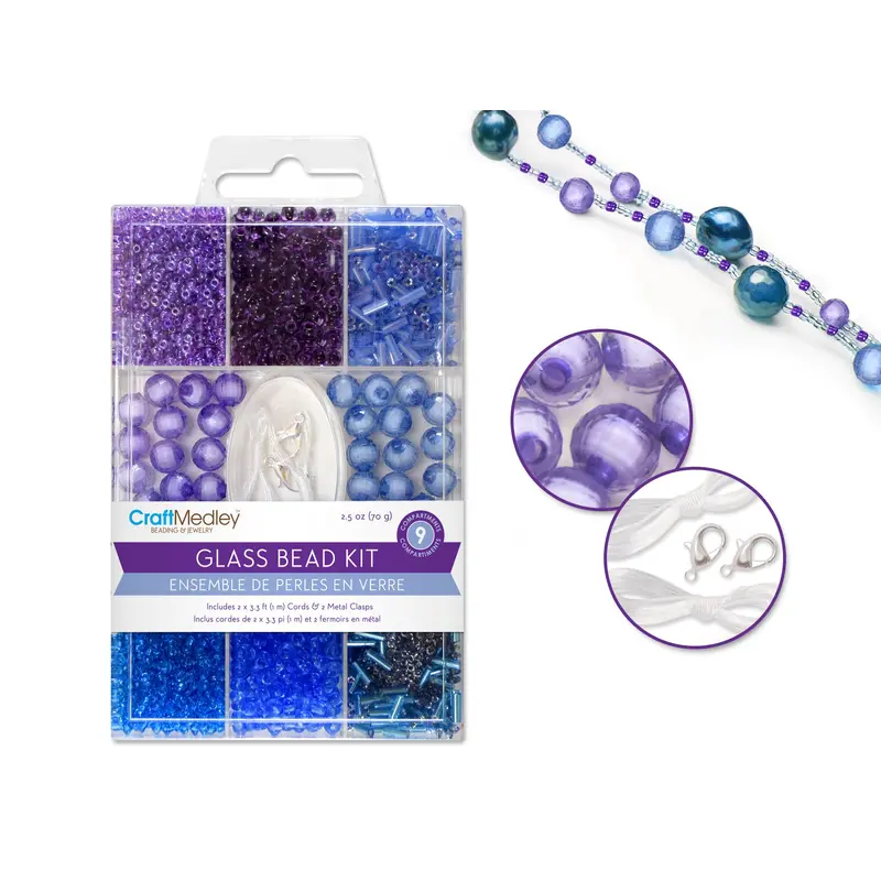 Glass Bead Kits: 9-Comp Multi-Pack w/Cord+Clasps 70g