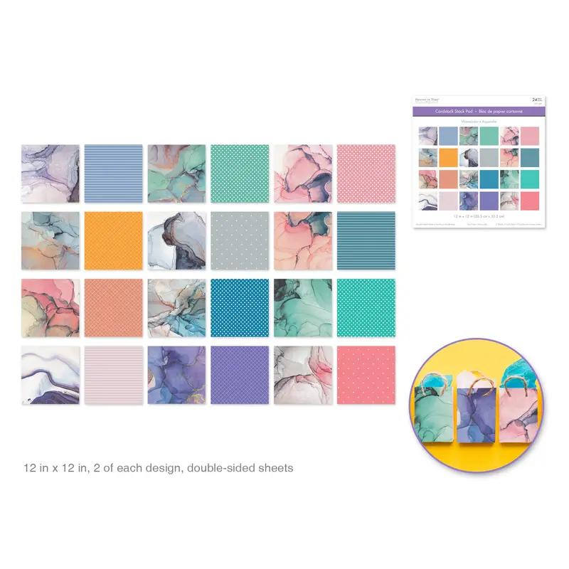 Cardstock: 12"x12" Themed Stack Pad x24 Double-Sided (24 Designs) Watercolor