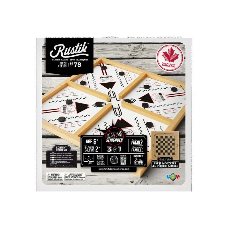 Rustik Crazy 4-player Slingpuck / Chess / Checkers 3-in-1