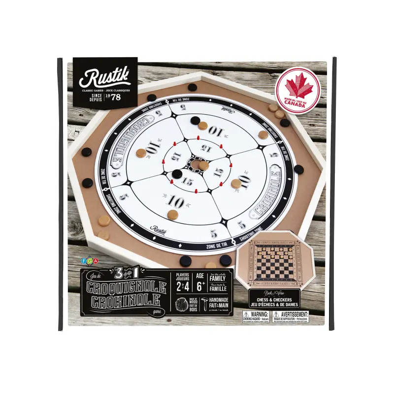 Rustik Crokinole / Chess / Checkers 3-in-1