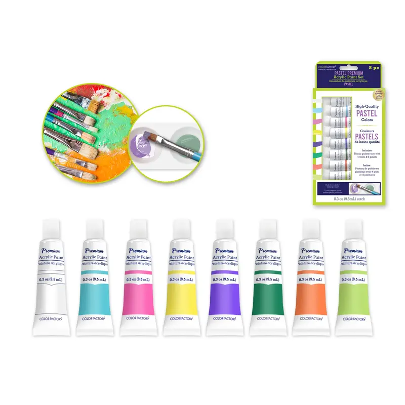 Color Factory: 76ml Premium Acrylic Paint Set 8x9.5ml Tubes: Pastel