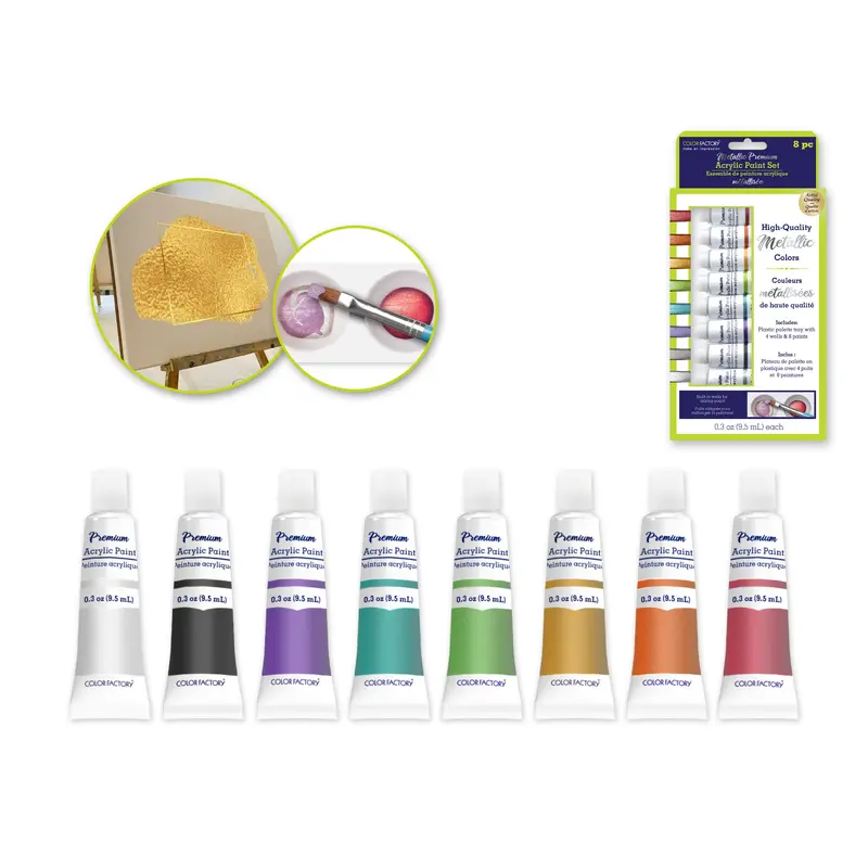 Color Factory: 76ml Premium Acrylic Specialty Paint Set 8x9.5ml Tubes: Metallic