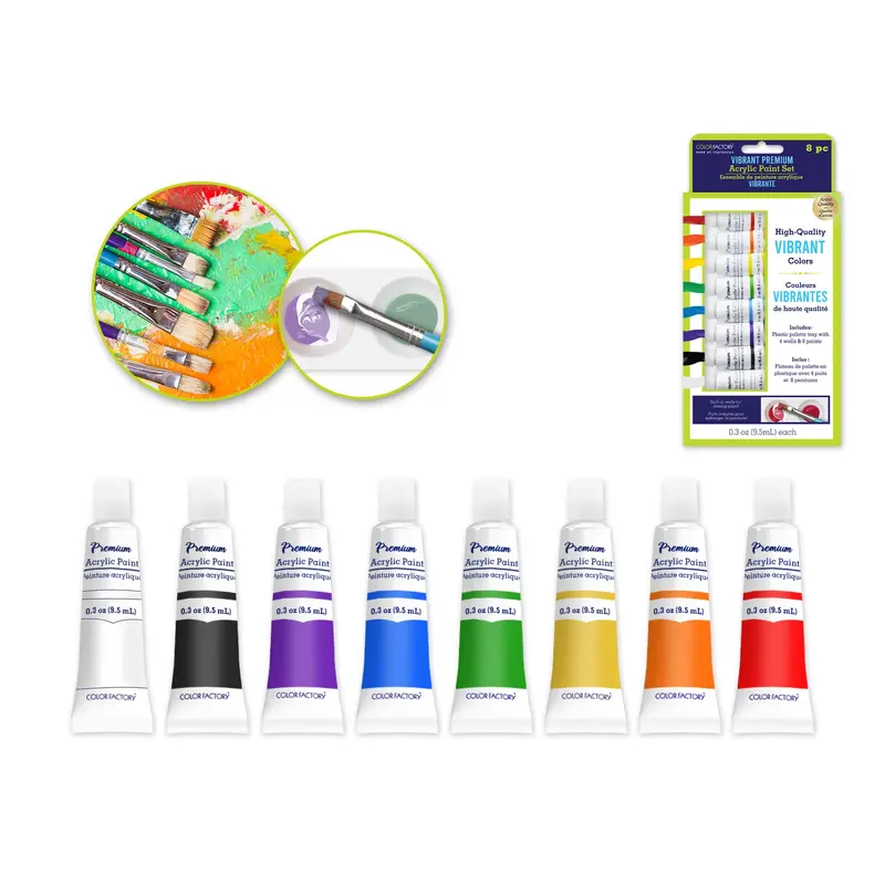 Color Factory: 76ml Premium Acrylic Specialty Paint Set 8x9.5ml Tubes: Vibrant Basic