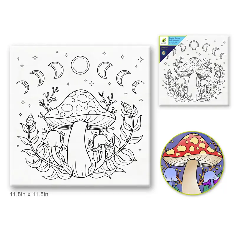 Stretch Artist Printed Canvas: 12"x12" Primed Back-Stapled Mystical Mushroom