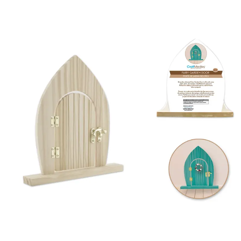 Wood Craft: 8.3"x7.3"x1.1" Fairy Garden Door Standing DIY