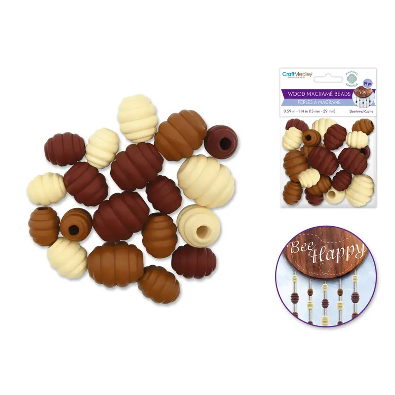Craftwood: Macrame Beads Asst Size+Col Lrg-Hole Natural