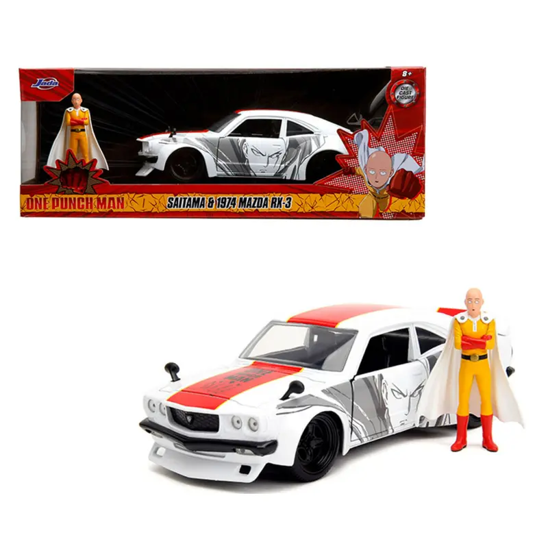 Hollywood Rides 1/24 Jada 1974 Mazda RX-3 With Saitama Figure One Punch Man Diecast Car Model