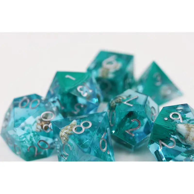 Teal Coral & Sea Snail (Resin 7-Die RPG Set)