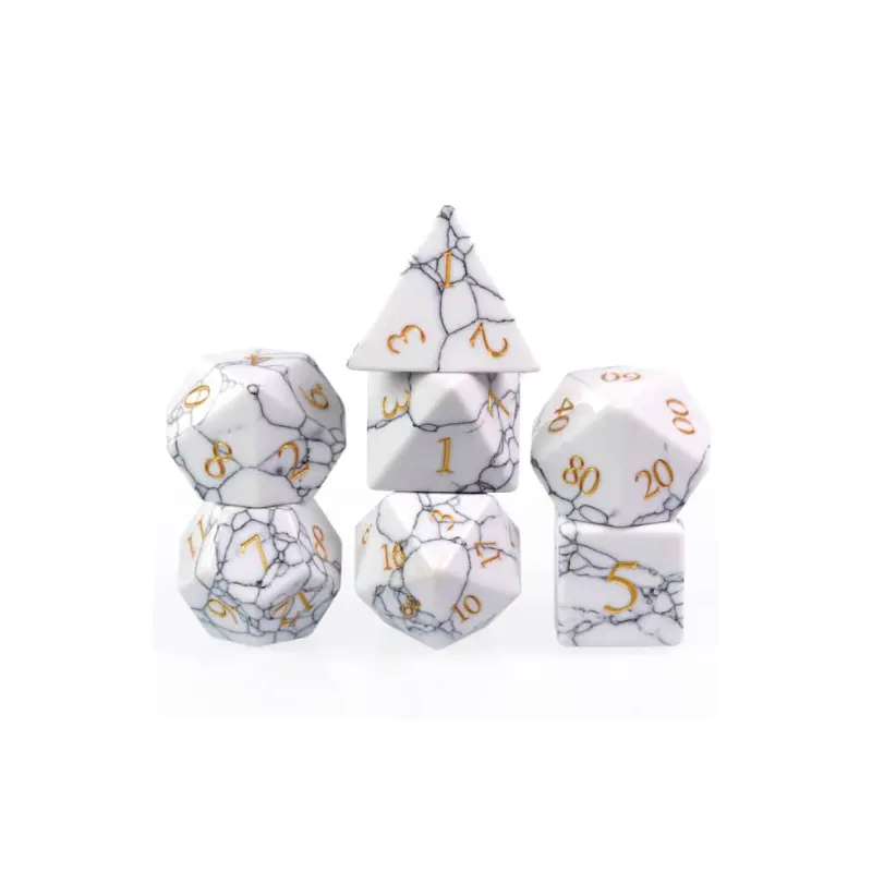 Textured White Turquoise Engraved with Gold (7-Die RPG Set)