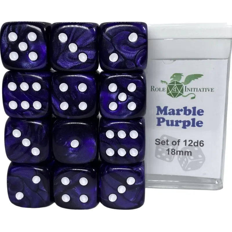 SET OF 12D6 PIPS DICE: MARBLE PURPLE 18MM