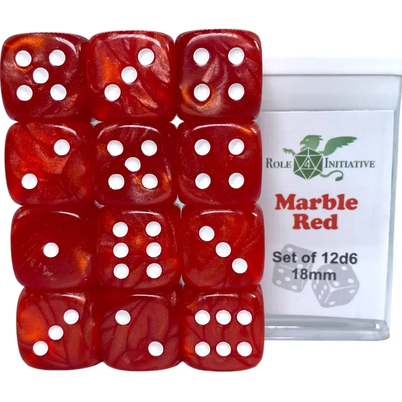 SET OF 12D6 PIPS DICE: MARBLE RED 18MM