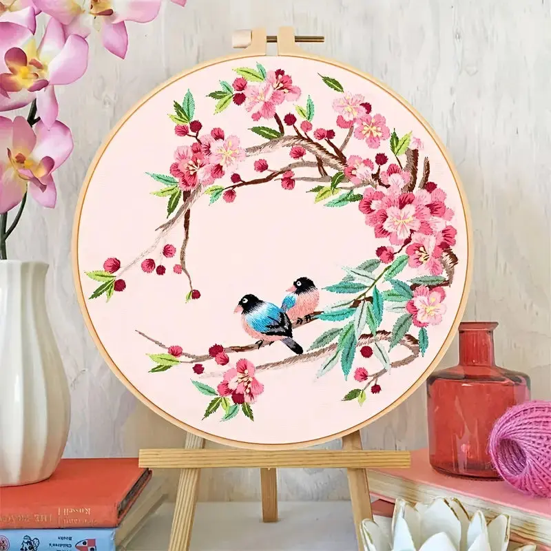 AISIBO Embroidery Kits, Starter Kit with M, Birds and Flowers