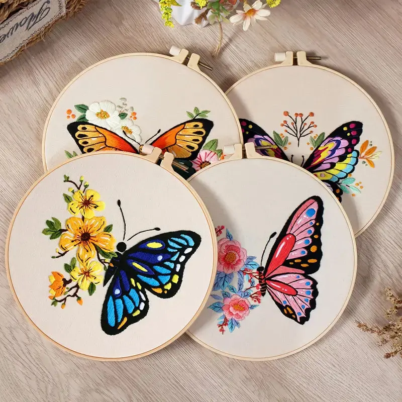 Embroidery Kits, Starter Kit with 4 Butterfly Patterns