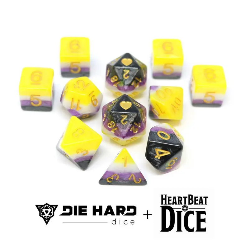 11 Piece Heartbeat Dice Set - Non-Binary Pride