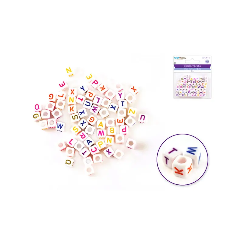 Craft Medley Alphabet Beads - White w/Colored Letters