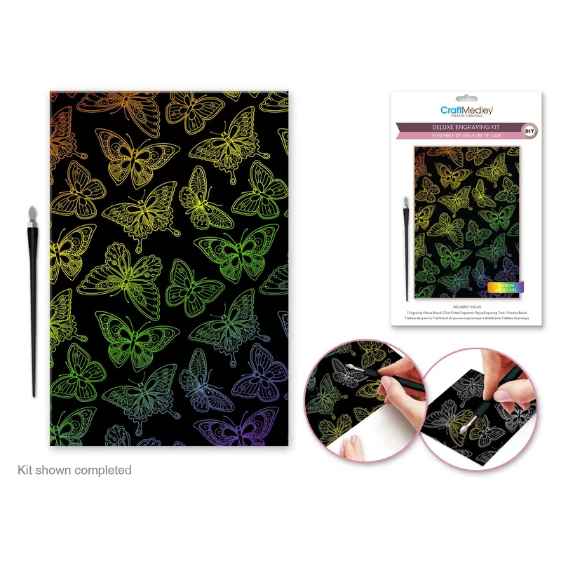 Craft Medley Kit: Deluxe Engraving Art DIY Kit Holographic~ Butterflies