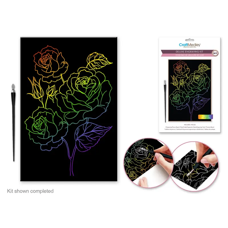 Craft Medley Kit: Deluxe Engraving Art DIY Kit Holographic~ Rose Bush