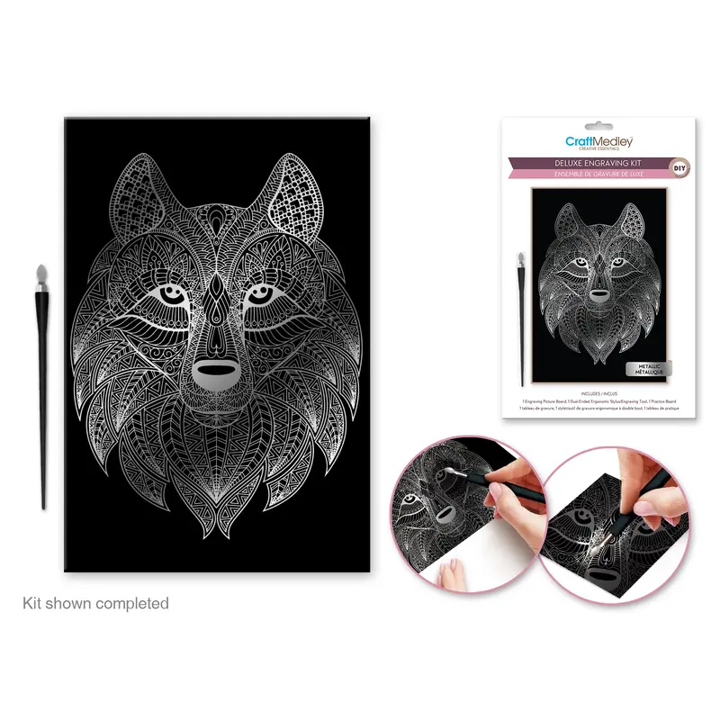 Craft Medley Kit: Deluxe Engraving Art DIY Kit - Metallic~ Wolf