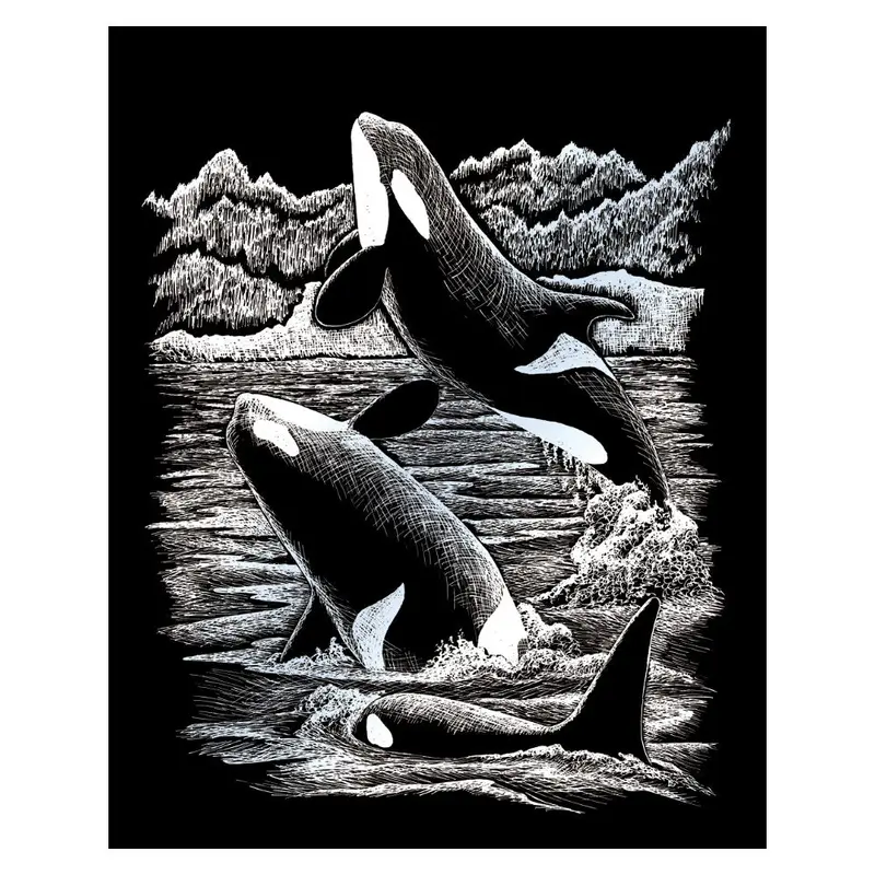 Orca Whales Silver Foil Engraving Art Kit