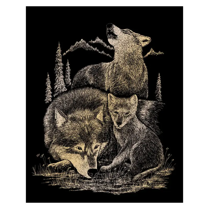 Wolves Gold Foil Engraving Art Kit