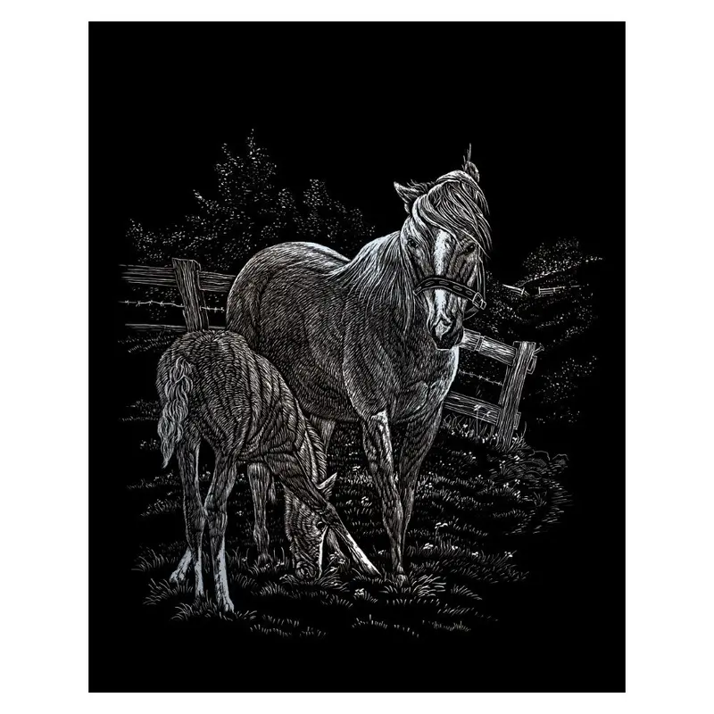 Mare & Foal Silver Foil Engraving Art Kit