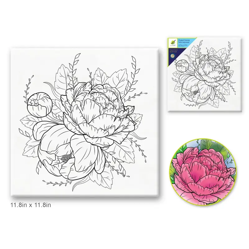 Stretch Artist Printed Canvas: 12"x12" Primed Back-Stapled - Floral Bloom