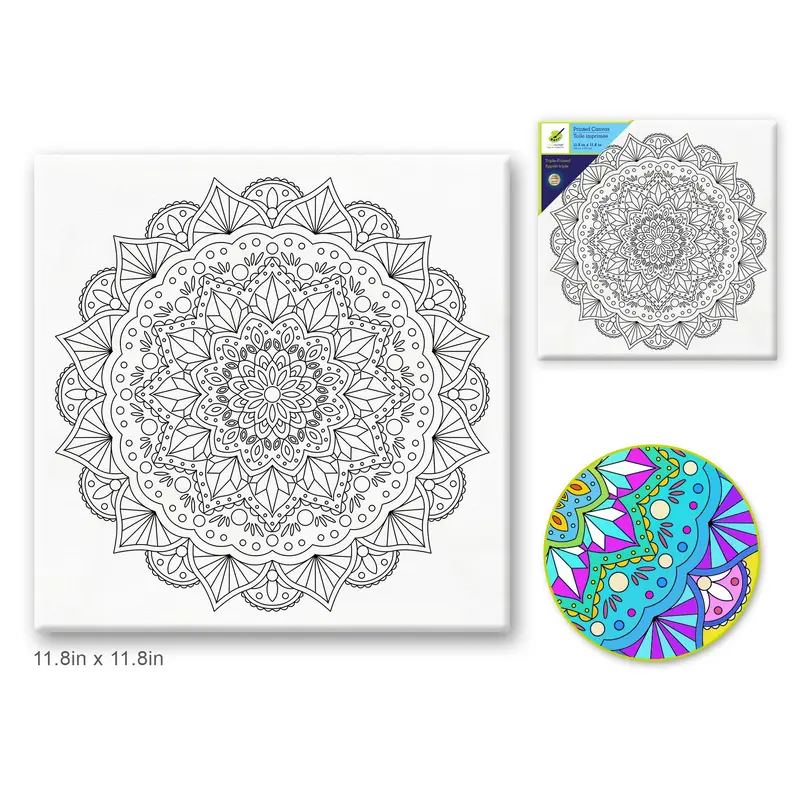 Stretch Artist Printed Canvas: 12"x12" Primed Back-Stapled Mandala