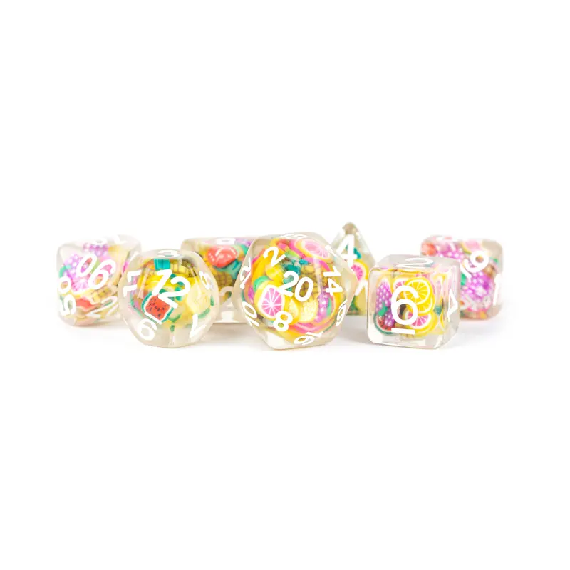RESIN 7 DICE SET FRUIT INCLUSION 16MM