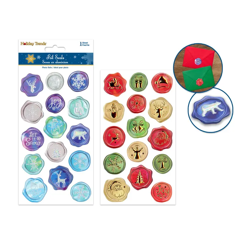 Holiday Stickers: 3.8"x6.9" 3D Foil Seals Holiday Icons