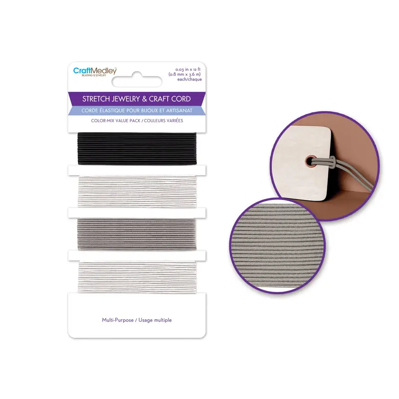 Jewelry/Craft Cord: 16yds Stretch Cord 0.8mm 4Col/Card A) Classic