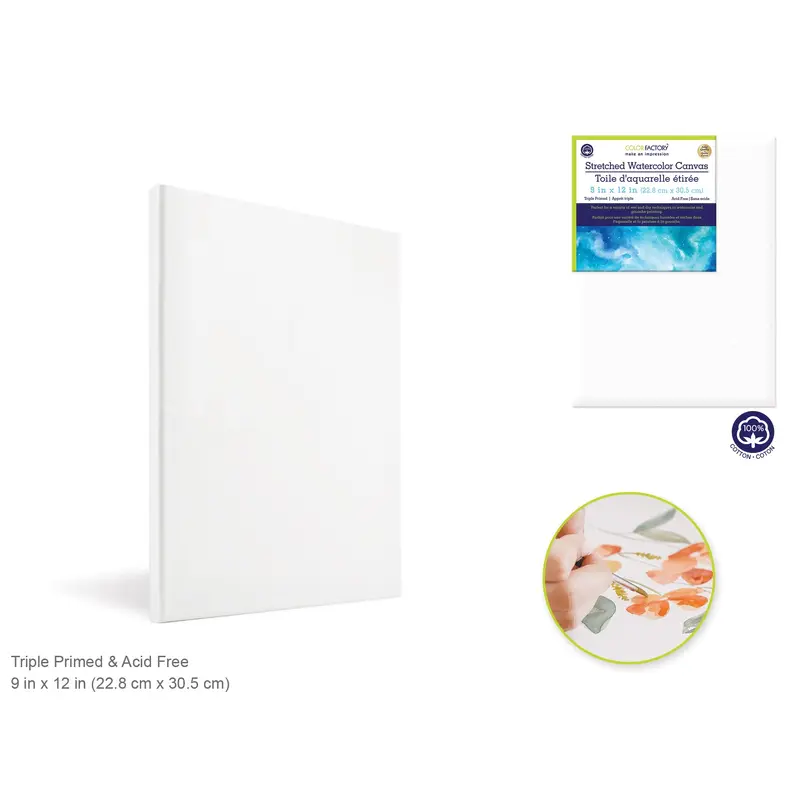 Stretch Artist Watercolor Canvas: Rect. 9"x12" Primed Back-Stapled