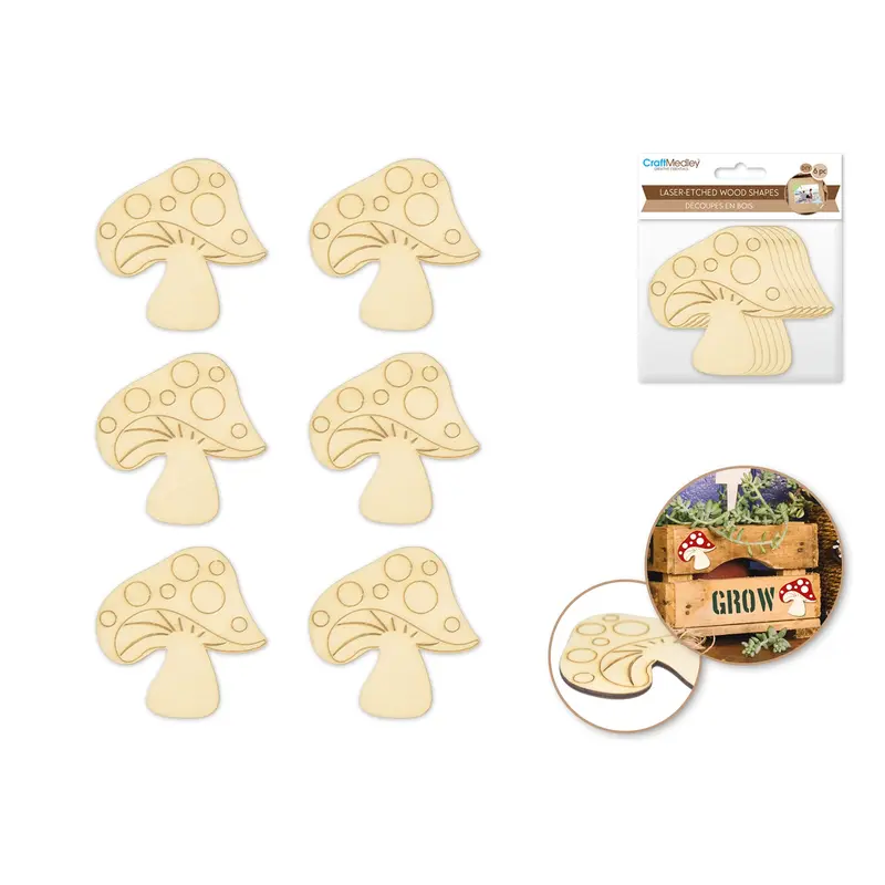 Wood Craft: Laser-Etched Wood Shapes Mushroom