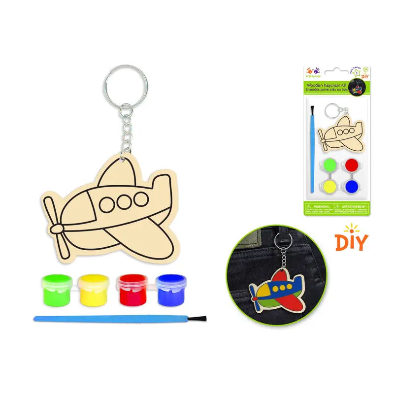 Krafty Kids Kit: DIY Wood Keychain Kit w/4 Paint Pots+Brush  Plane