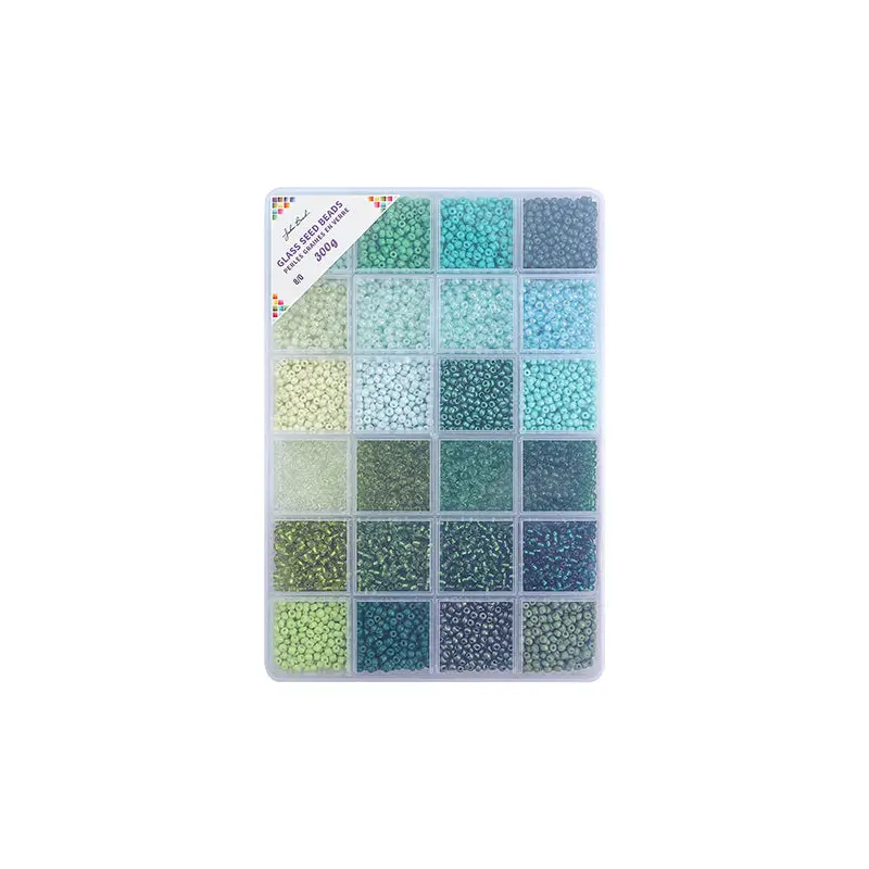 Bead Box - Glass Seed Beads 8/0 apx. 300g 24 Colors Green Fields