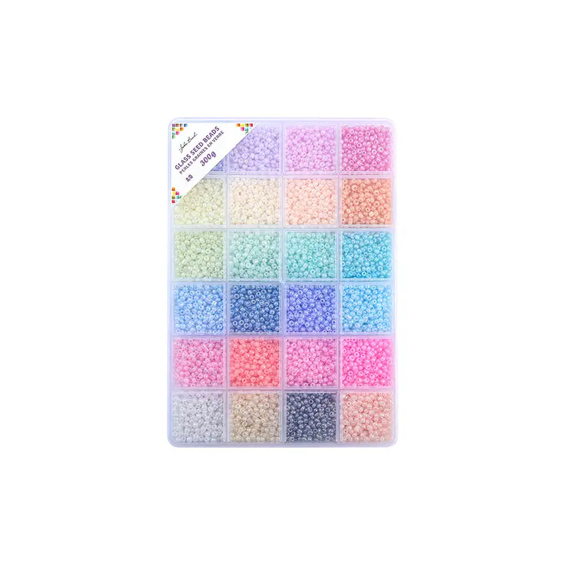 Bead Box - Glass Seed Beads 8/0 apx. 300g 24 Colors Vibrant Pastels