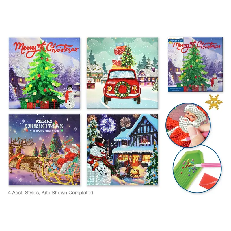 Holiday Canvas: Diamond Art Kit 11.8"x11.8" w/Gems+Tool+Tray Asst  Holiday Icons