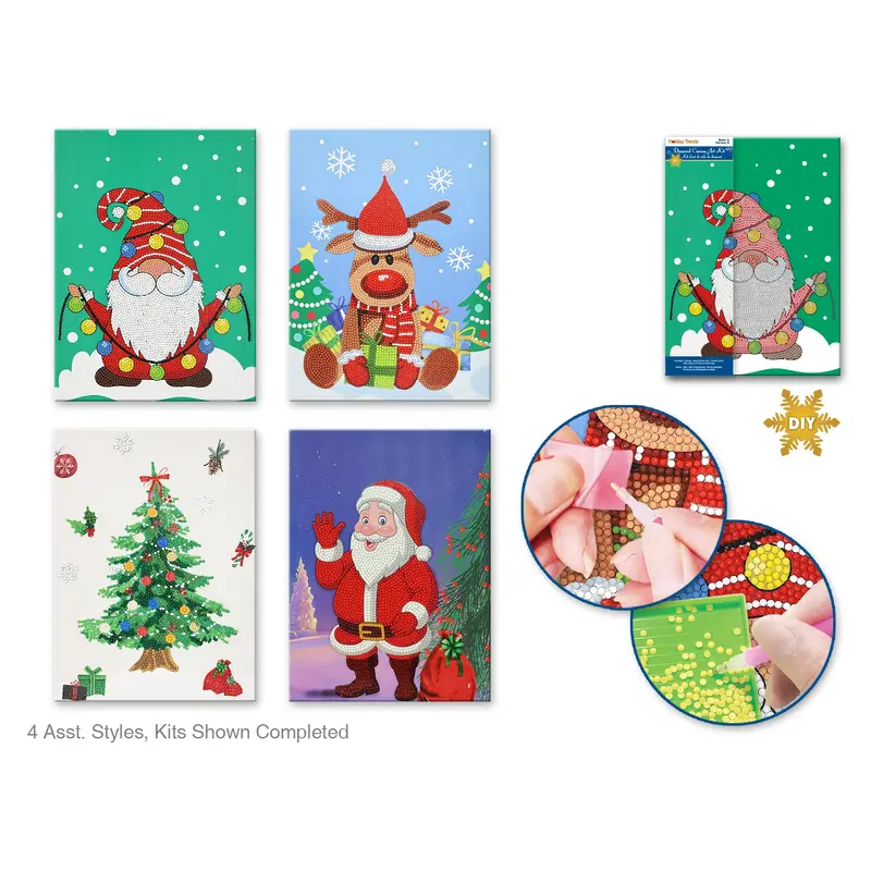 Holiday Canvas: Diamond Art Kit 8.7"x11.8" w/Gems+Tool+Tray Holiday Icons