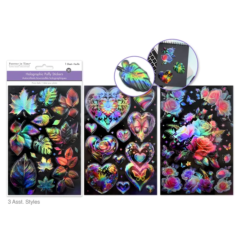 Paper Craft Sticker: 4.9"x7.3" 3D Puffy Holographic Embossd Flora
