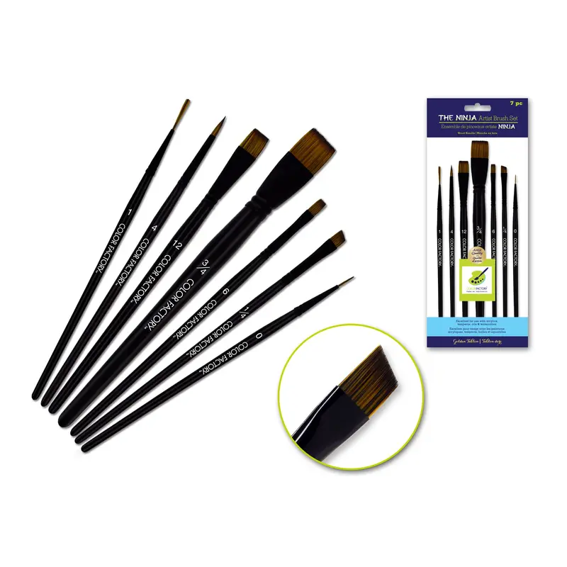 Artist Brush Set: The Ninja Art Set x7 Wood Handle/Nylon Hair