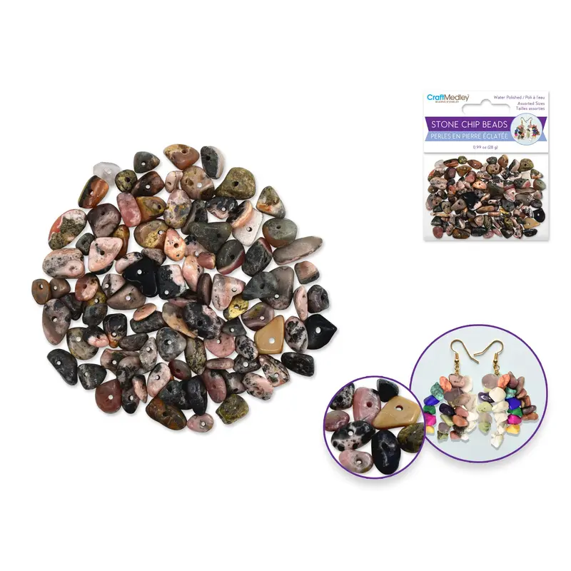 Craft Medley: Polished Stone Chip Beads 5-8mm 28g Granite