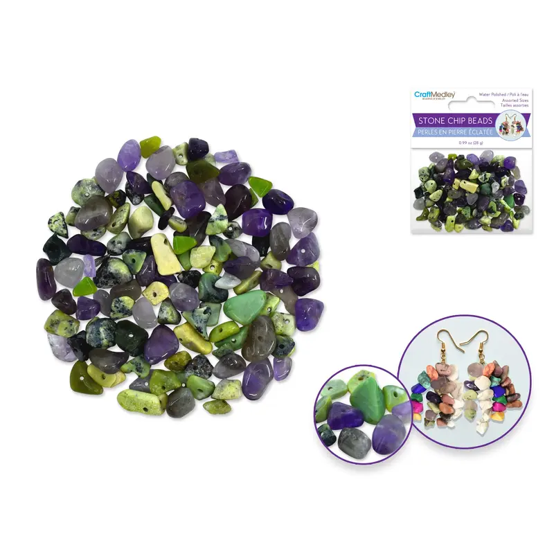 Craft Medley: Polished Stone Chip Beads 5-8mm 28g Quartz
