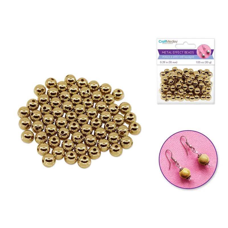 Metal Effect Beads: 10mm Luster Electroplated Round 30g Gold