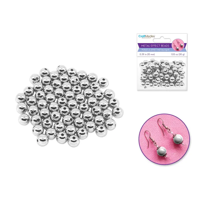 Metal Effect Beads: 10mm Luster Electroplated Round 30g Silver