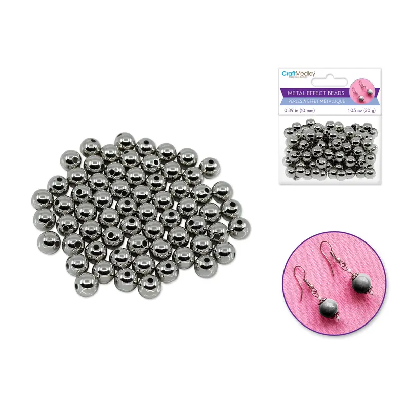 Metal Effect Beads: 10mm Luster Electroplated Round 30g  Titanium