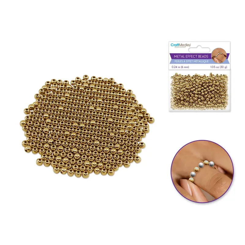 Metal Effect Beads: 6mm Luster Electroplated Round 30g  Gold