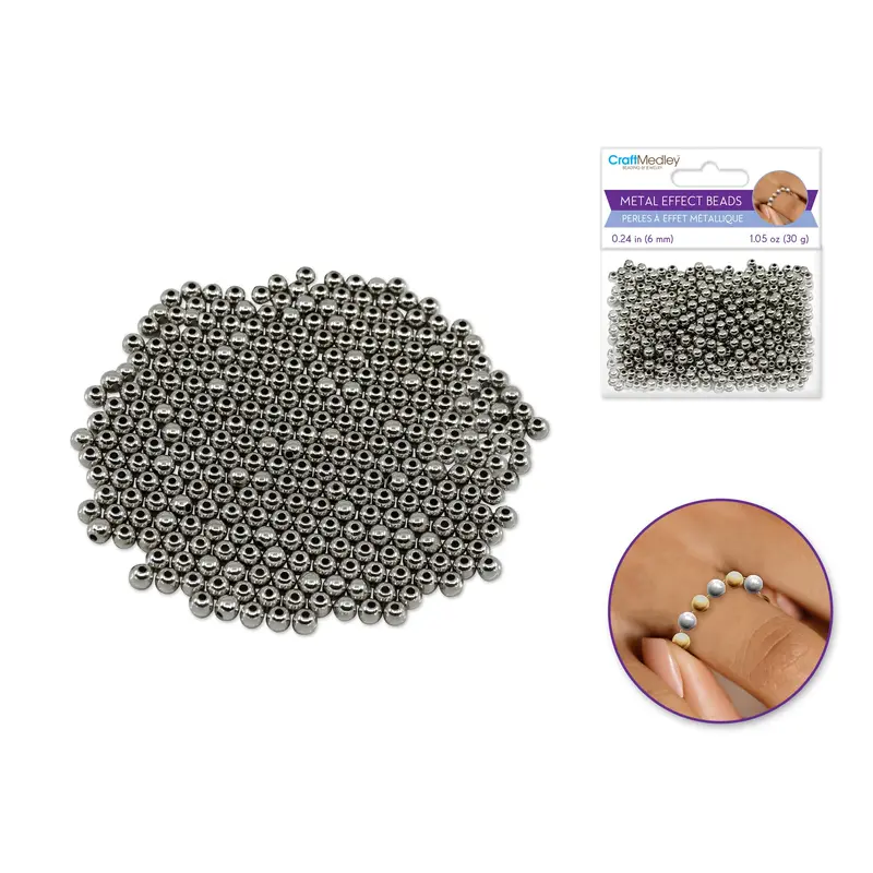 Metal Effect Beads: 6mm Luster Electroplated Round 30g  Titanium
